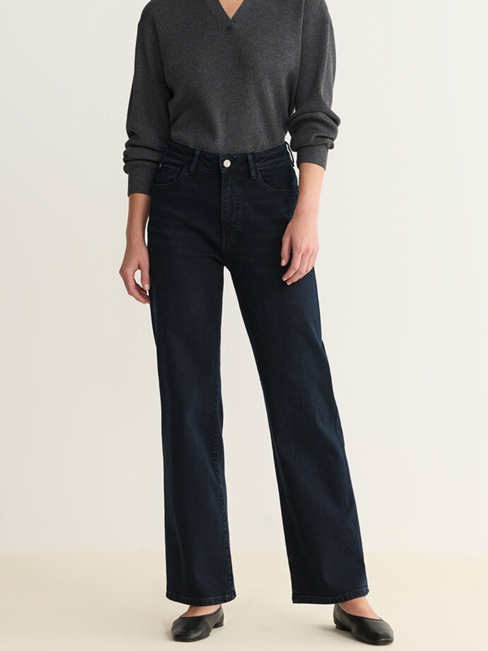 Warp + Weft High Rise Wide Leg Jeans - Dark Blue